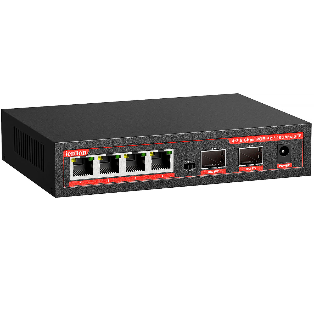 4 Ports 2.5Gb PoE Switch with 2-Port 10Gb SFP+ Ethernet, 6*2.5G POE +2*10G SFP Switches, 65W Fanless Metal IEEE802.3af/at, Wall Mountable for/ AP/NAS/Security