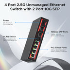 4 Ports 2.5Gb PoE Switch with 2-Port 10Gb SFP+ Ethernet, 6*2.5G POE +2*10G SFP Switches, 65W Fanless Metal IEEE802.3af/at, Wall Mountable for/ AP/NAS/Security