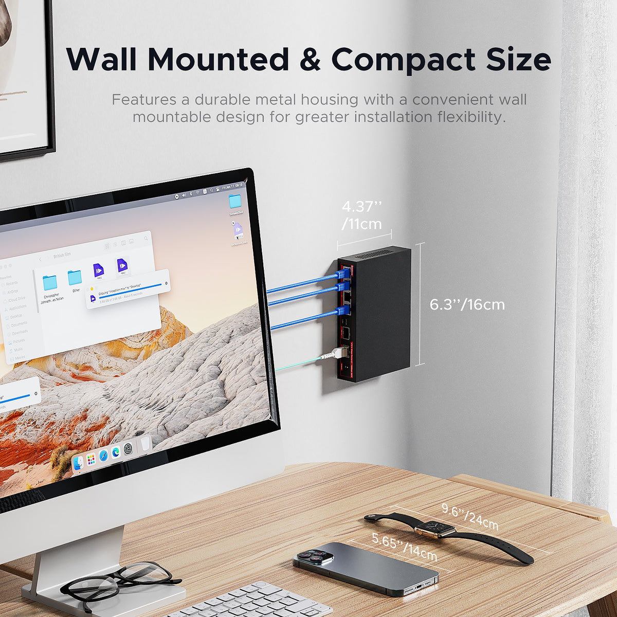 4 Ports 2.5Gb PoE Switch with 2-Port 10Gb SFP+ Ethernet, 6*2.5G POE +2*10G SFP Switches, 65W Fanless Metal IEEE802.3af/at, Wall Mountable for/ AP/NAS/Security