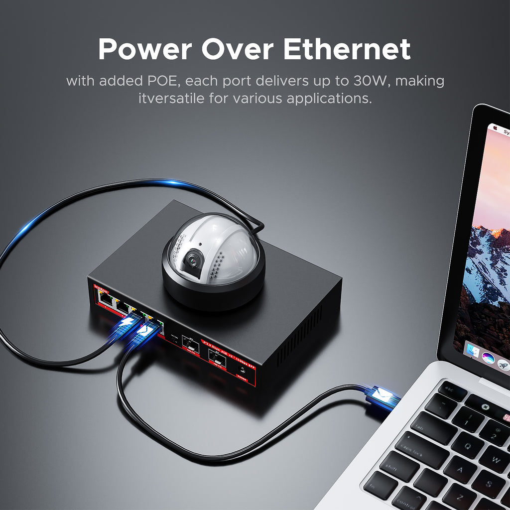 4 Ports 2.5Gb PoE Switch with 2-Port 10Gb SFP+ Ethernet, 6*2.5G POE +2*10G SFP Switches, 65W Fanless Metal IEEE802.3af/at, Wall Mountable for/ AP/NAS/Security